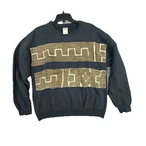 VTG Gildan Sweater Men L 90s 3D Knit Textured‎ Chunky Black Y2K